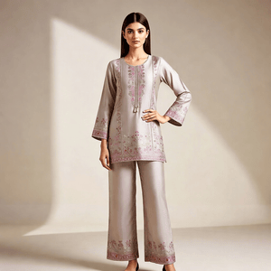 Soft Pastel Embroidered Co-Ord Set